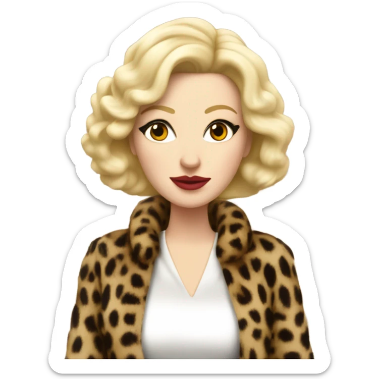 Italian mob wife, pale skin, blonde hair, wearing leopard print dress and fur coat sticker