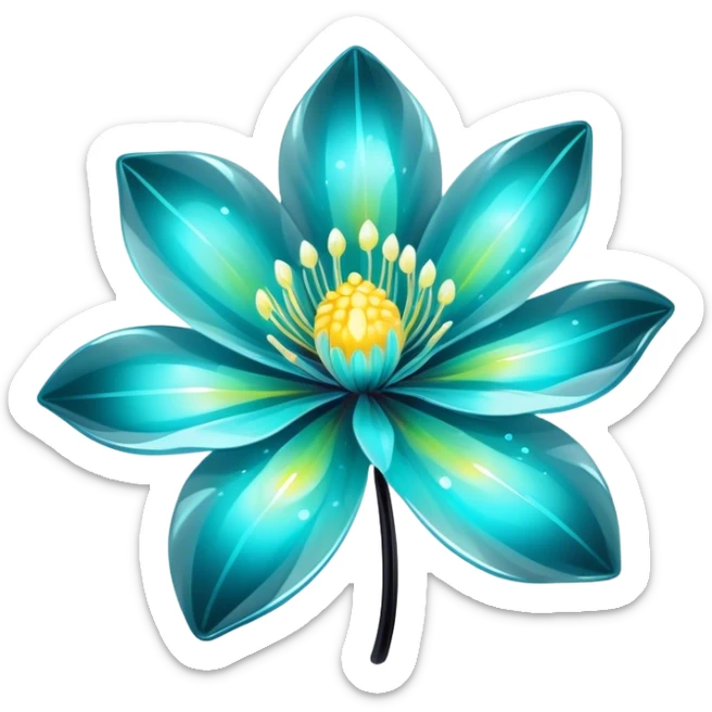 Pastel black and cyan iridescent transparent bio-luminescent flower with yellow sparkles  sticker