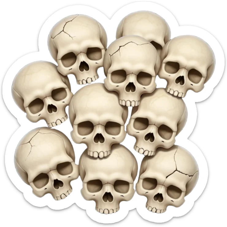Piles of Skulls, filling the whole screen, top down perspective, in the style of gritty realism sticker