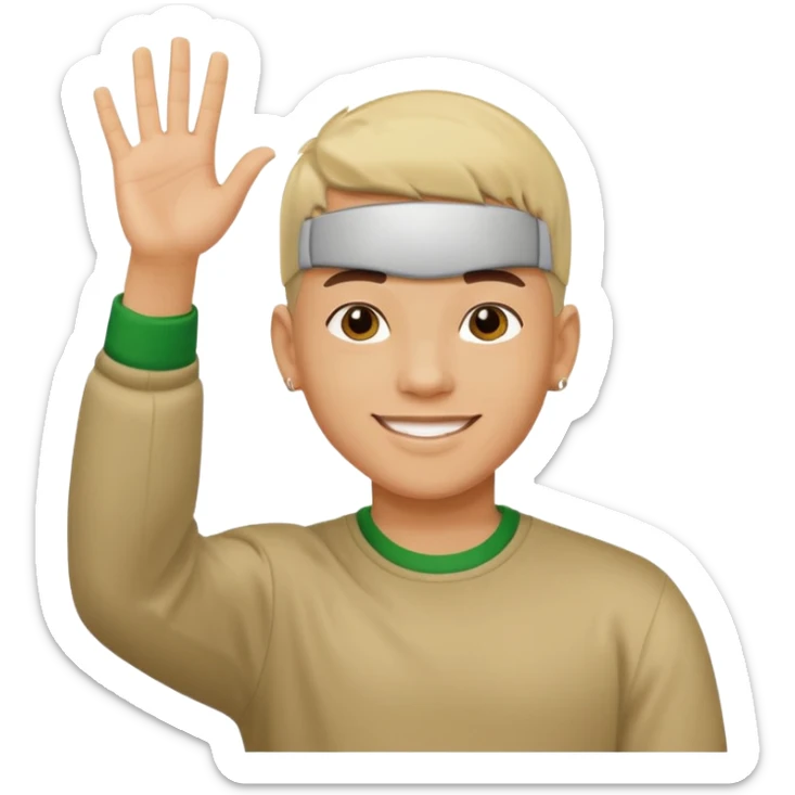 joven trigueno corte de pelo reguetoon sonrisa bonita saludando mano arriba sticker