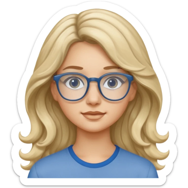 Fille 20ans qui a des cheveux long et blond et wavy avec des lunettes et des yeux bleu- gris sticker
