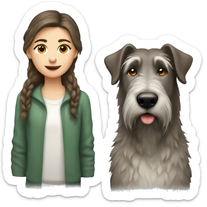 brown hair girl and Irish wolfhound dog with white spot on chest sticker