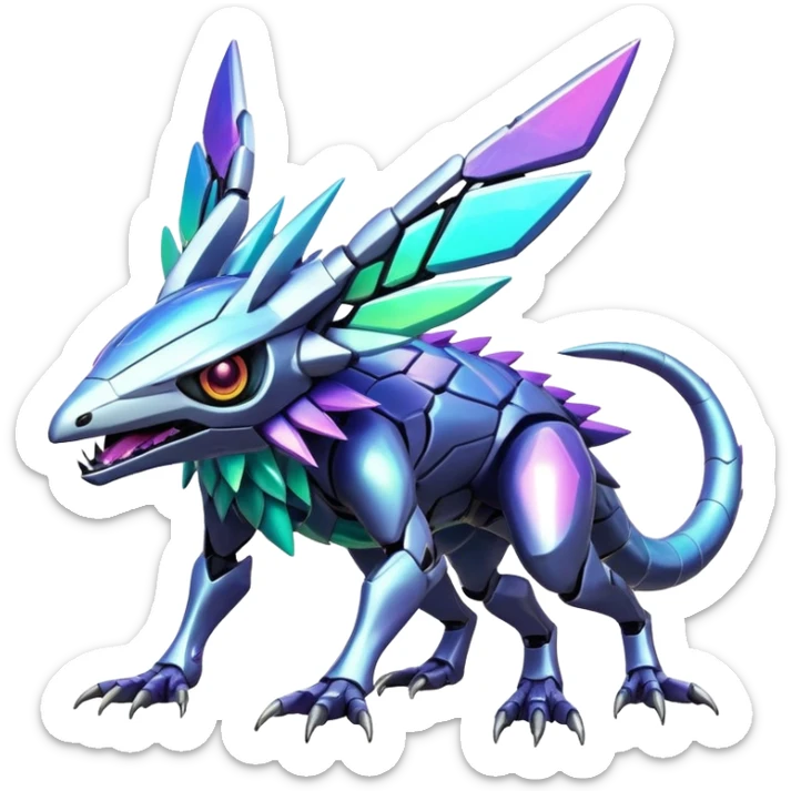  exotic shiny colorful futuristic modern cyber-Fakémon-Digimon-Trico-Vernid-creature sticker