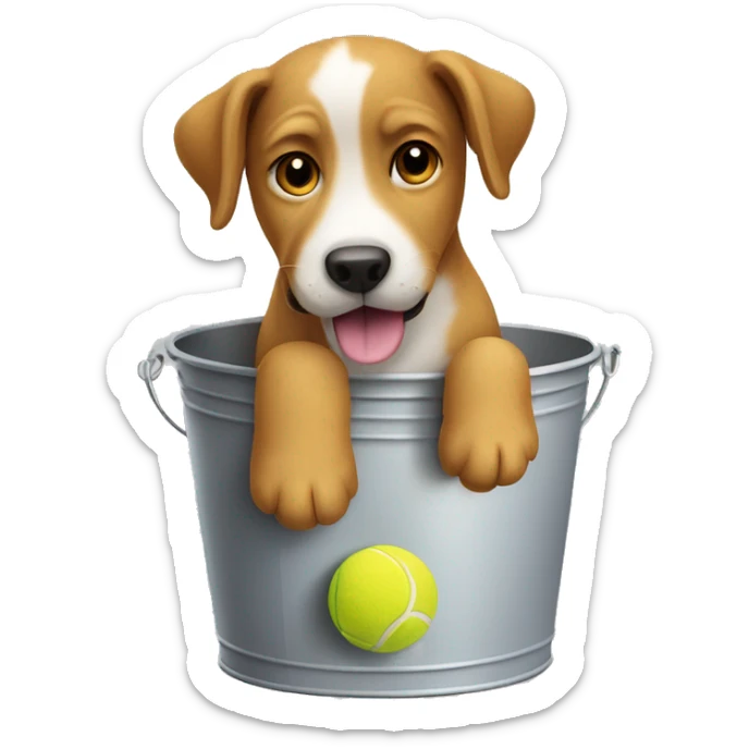 Dog in a bucket full of tennis ball’s sticker