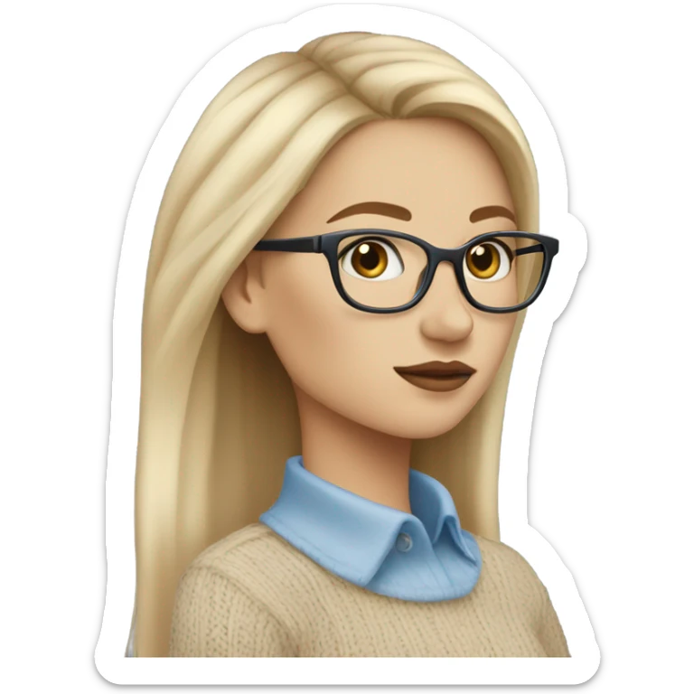 Side profile Blonde balayage long hair white women beige sweater blue eyes wearing glasses  sticker
