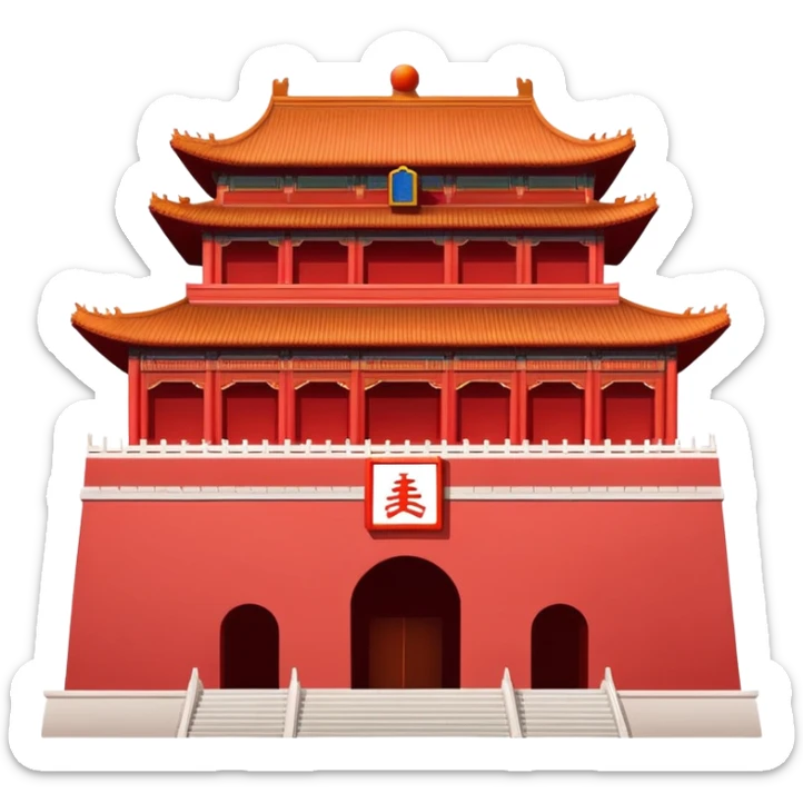 Tiananmen Gate simple cartoonish emoji style Chinese building with red walls sticker