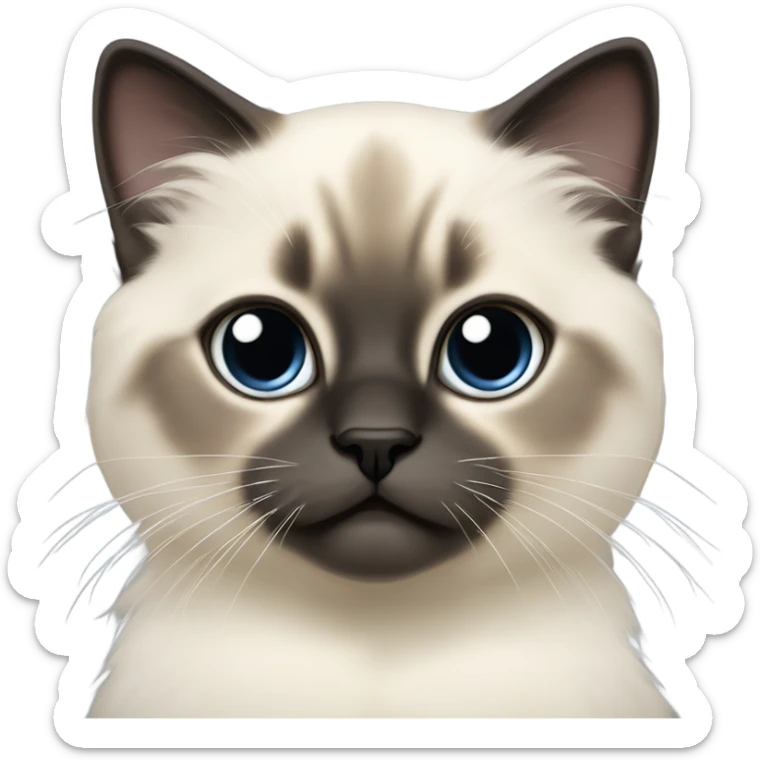 a birman kitten, small face, some spots of dark on the ears and middle of the face, laying on a shoulder sticker