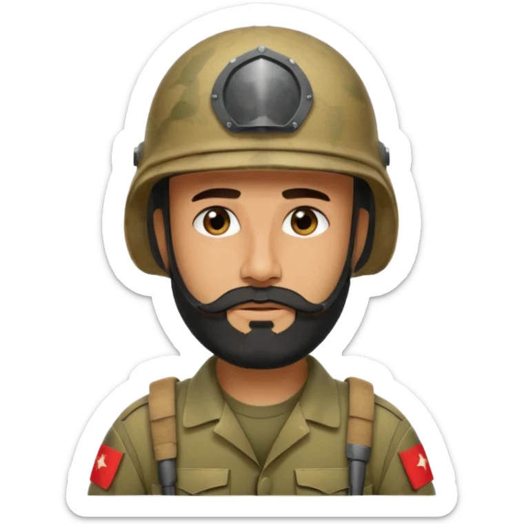 VERY TIRED, swarthy, Iraqi soldier in a casque, casque without insignia, with a beard sticker