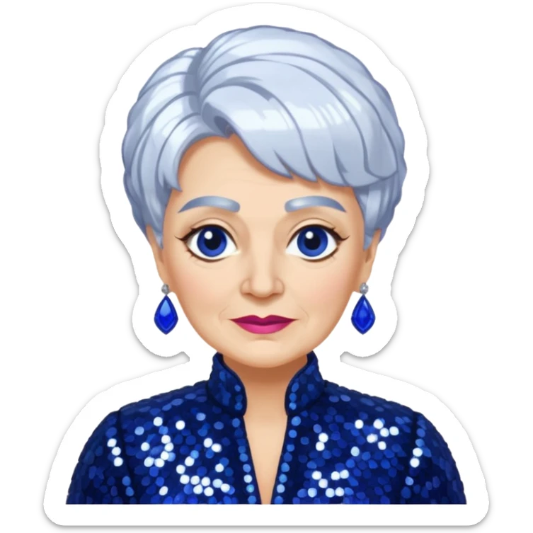 Madame Morrible from The Wizard of Oz with white hair, indigo sequin outfit sticker
