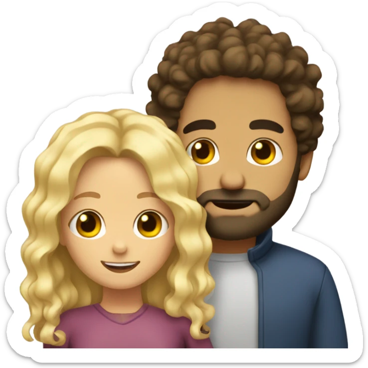 man with black curly hair and beard hugging a girl with blonde wavy hair  sticker