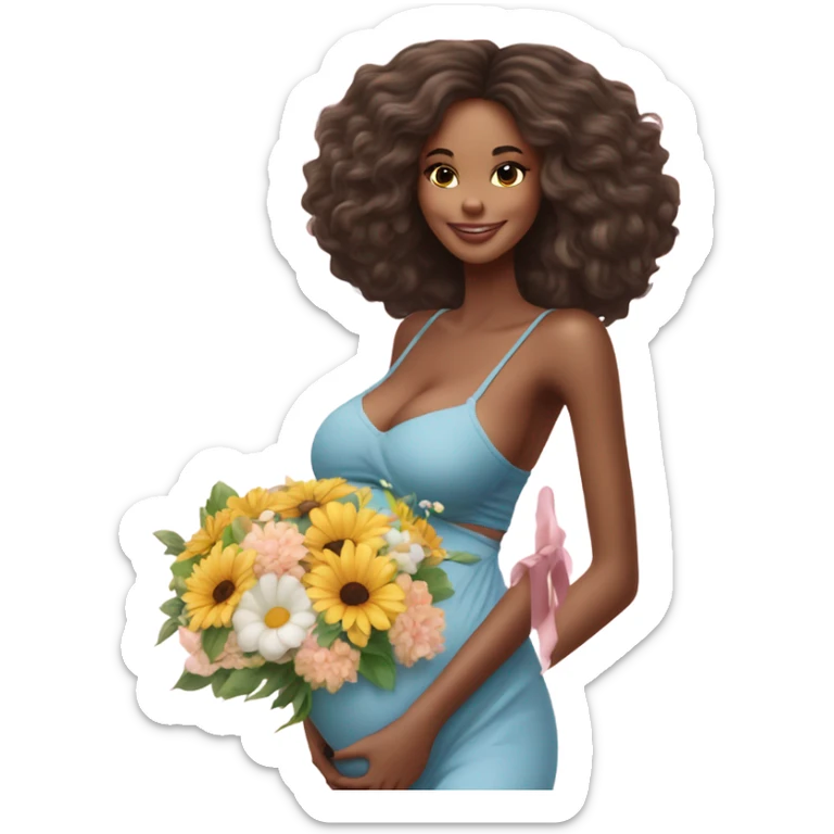 Photo of a Victoria secret model pregnant posing with flowers at her baby shower  sticker