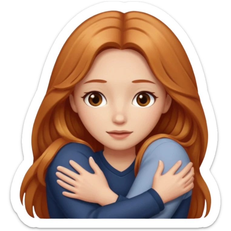 girlfriend with long dark strawberry blonde hair middle part with brown eyes giving hug sticker