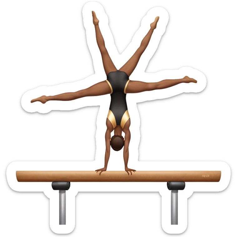 An artistic emoji of a professional sports acrobat performing a stunning balance pose on a narrow beam. The acrobat showcases perfect control, flexibility, and strength, executing an elegant handstand. The background features a bright gymnastics arena with spotlights. sticker