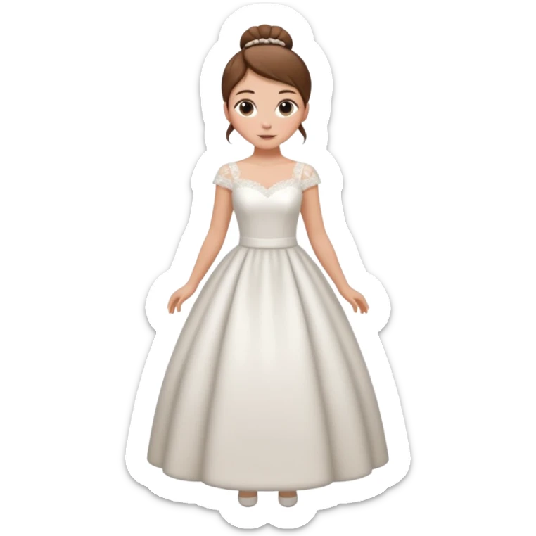 Chica blanca, pelo castaño con mondongos recogido, vestido novia invierno, cuerpo entero sticker