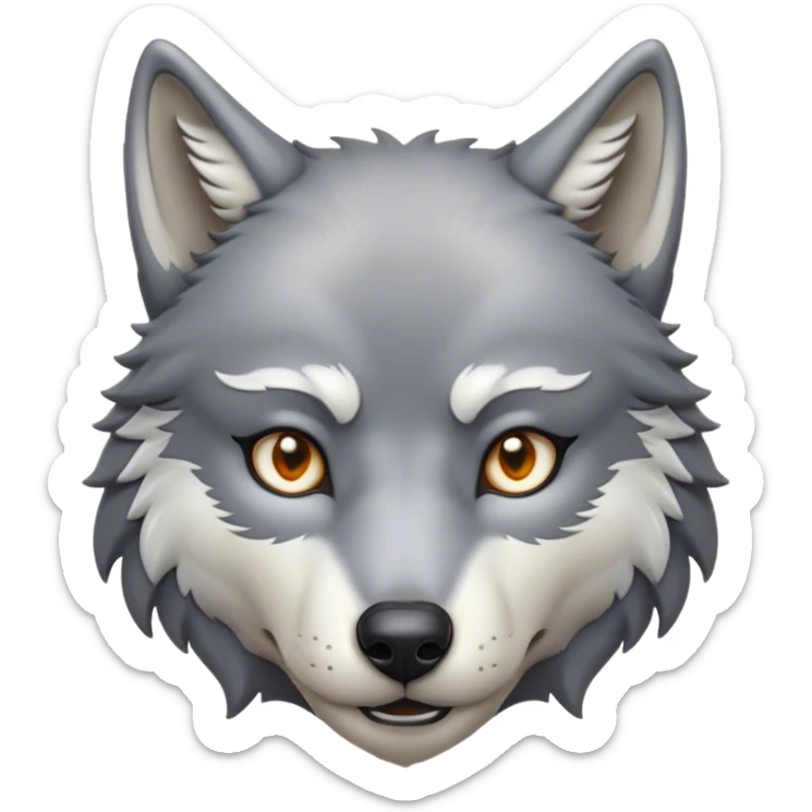 Cinematic Noble Wolf Portrait Emoji, Poised and regal, with a strong, lean build and a sleek, well-groomed Fur of grey and white, deep-set soulful piercing eyes, Simplified yet sharp and sophisticated features, highly detailed, glowing with a soft, dignified glow, high shine, intelligent and fierce, stylized with an air of wild majesty, focused and attentive, soft glowing outline, capturing the essence of a watchful and confident alpha, so majestic it feels as though it could howl out of the screen with effortless authority! sticker