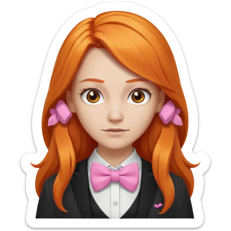 In A Clash Of Clans Aesthetic long orange hair woman with pink bowtie sticker