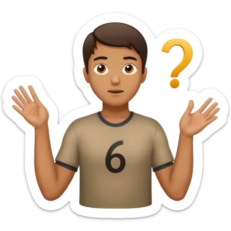 Man shrugging with the number 6 above his left hand and the number 7 above his right hand sticker
