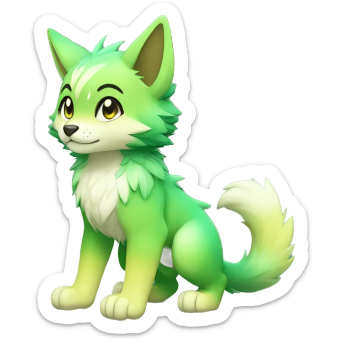 shiny, colorful, green, gradient, Kemono-style, Chibi, Anthro-Fur-Sona-Fakémon, Full Body sticker