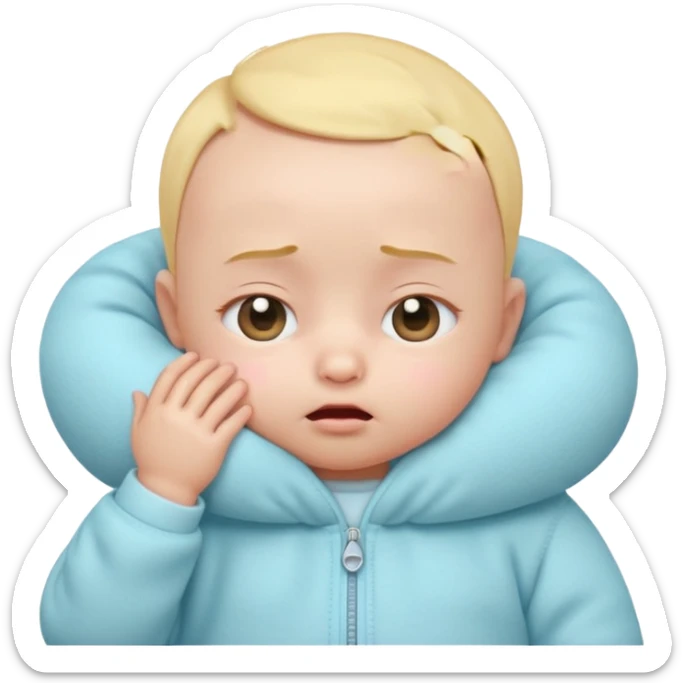 Cute 3D baby emoji, rubbing eyes, sleepy expression, short fine baby hair, soft pastel colors, clean white background  sticker