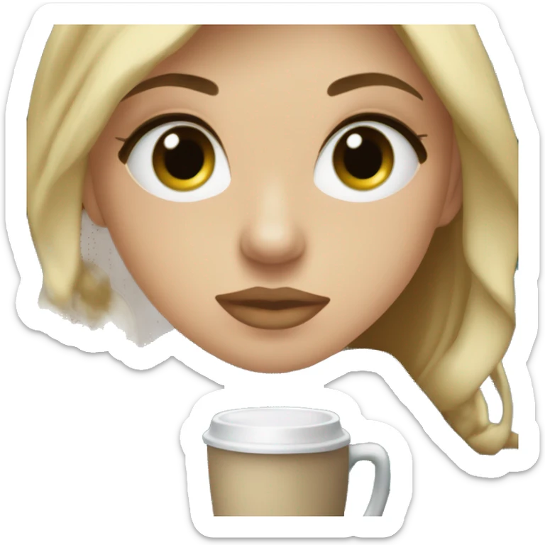 cute dirty blonde girl with green hazel wrapped in dark blue plaid blanket drinking coffeeemoji sticker