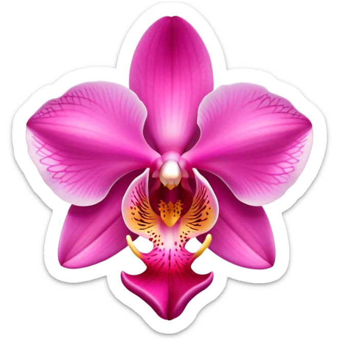 Elegant pink phalaenopsis moth orchid with vibrant rosy petals and two visible green leaves at the base sticker