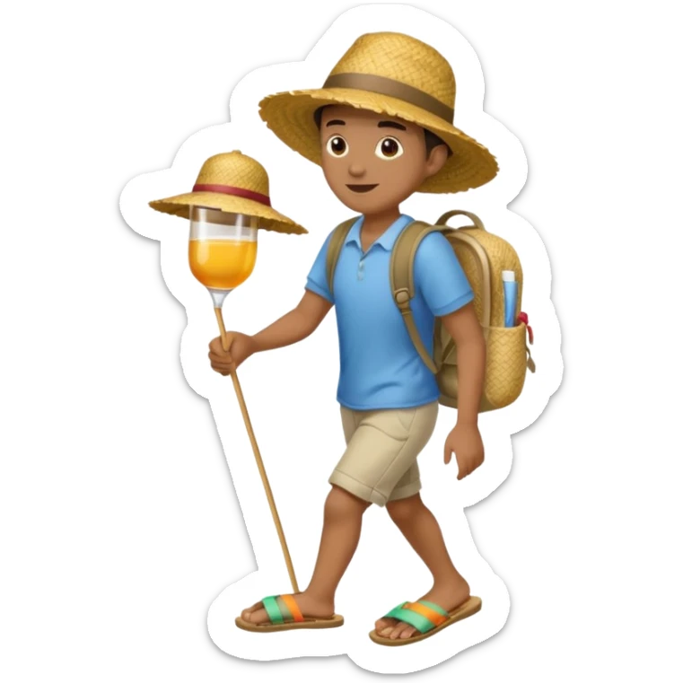 Créole réunionnais chapeau paille tong au pieds et sac a dos en paille  sticker