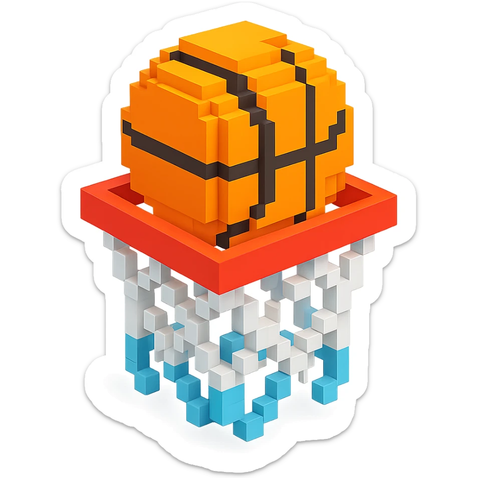 Voxel-style basketball in a net, no background, variation 6. sticker