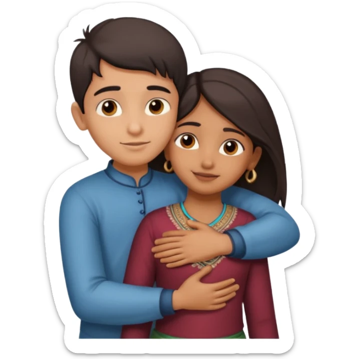 indian boy hugging indian girl from behind... boys hand down near navel of girl... boys head on the shoulder of girl... hugging tight.. more romantic sticker
