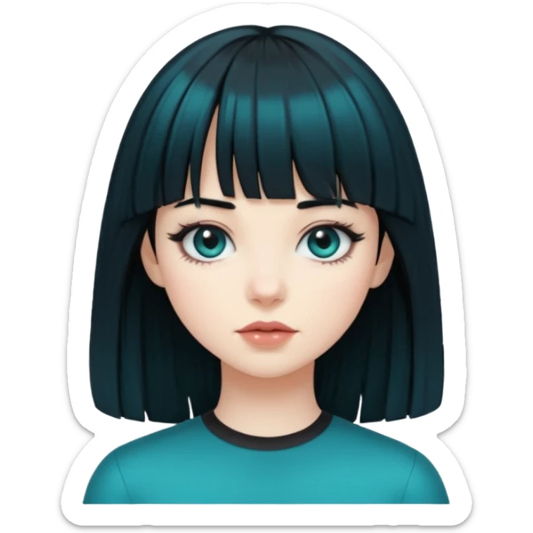girl with black hair and the hair transforming into black hair with bangs that are half teal sticker