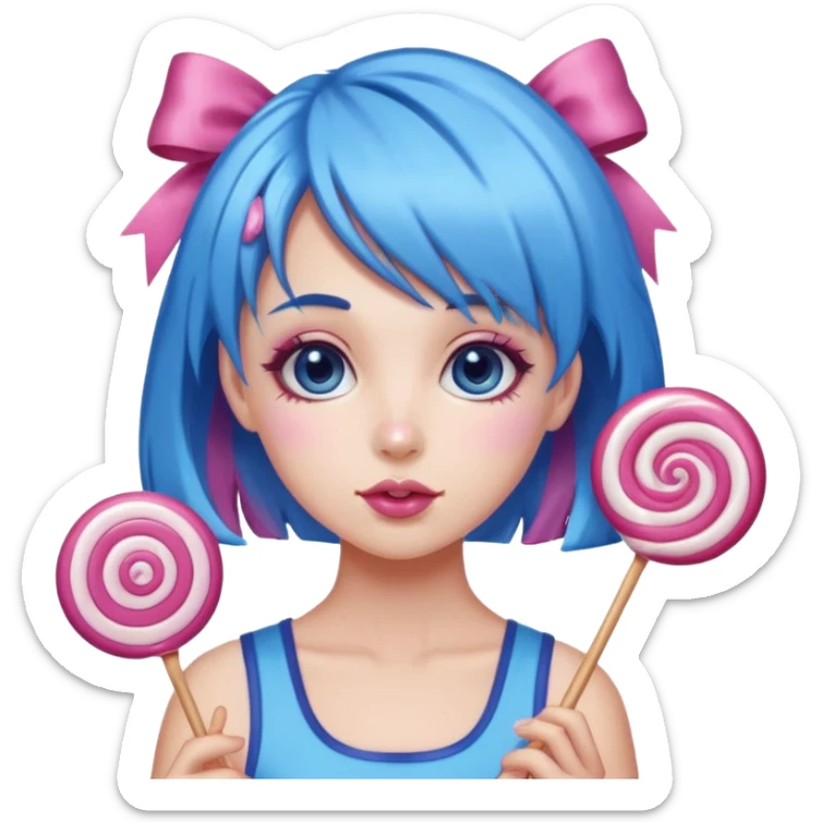 candy girl from candyland blue pink mixed candy hair with ribbon and  sticker
