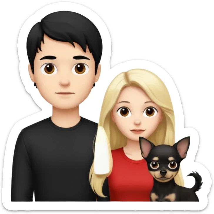  Pareja Chico pelo largo rubio. Chica pelo negro y chihuahua negro  sticker