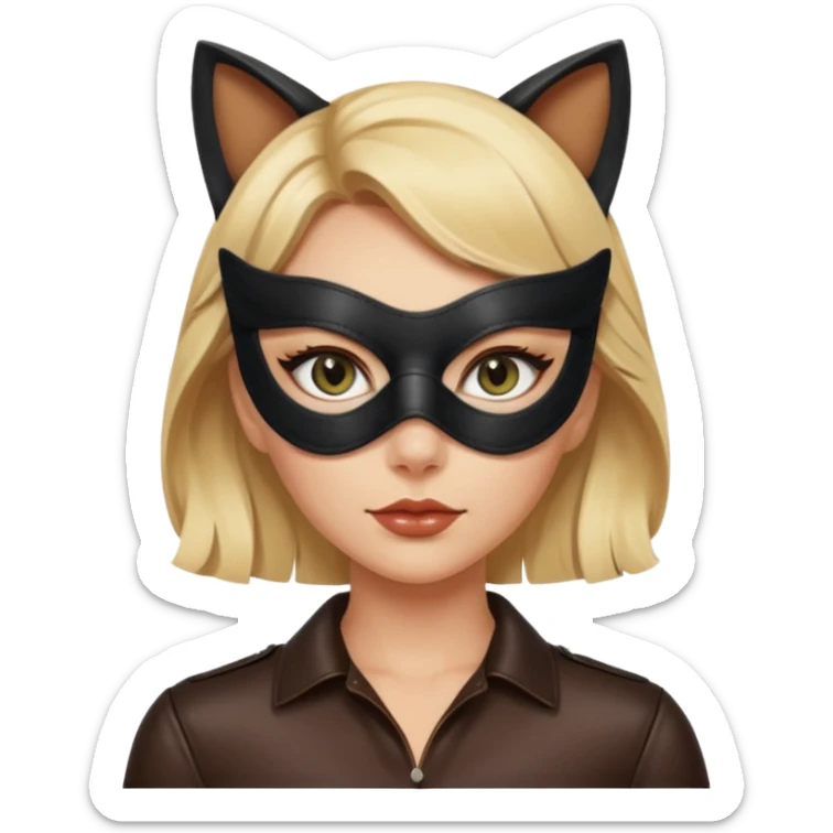 blonde woman with leather cat eye mask and leather blouseü sticker