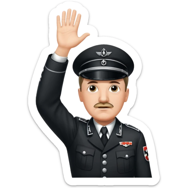 Adolf Hitler with a small mustache raising one hand straight out like a Sieg Hail salute in Black SS uniform. The arm must be straight out with no bend in the elbow sticker