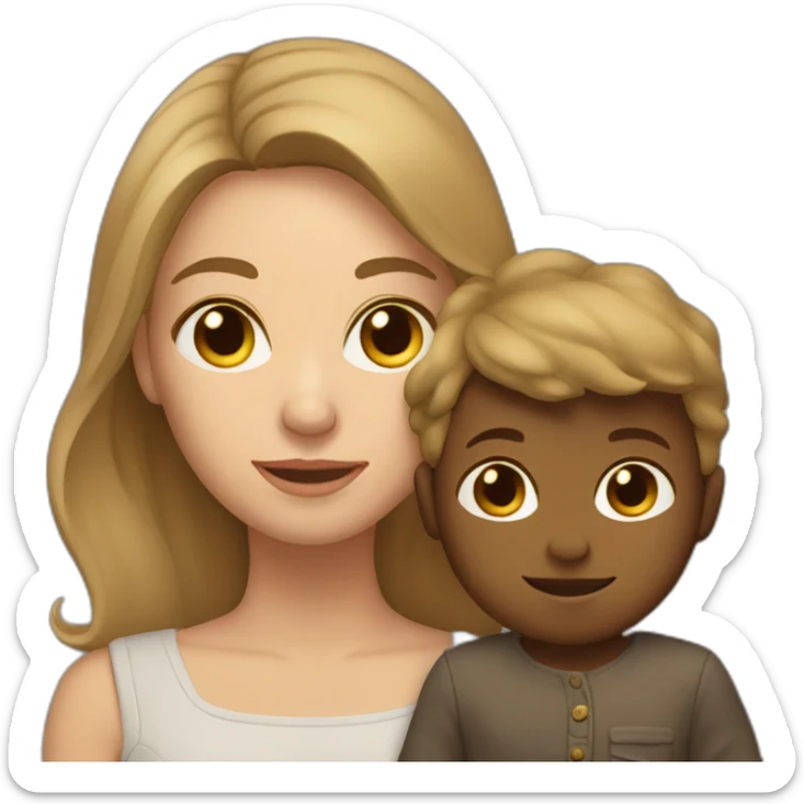 Woman with light complextiob with dark blonde, medium long hair with baby boy sticker