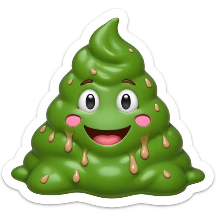 AI slop emoji full body green goopy shaped like poop emoji melting expression sticker