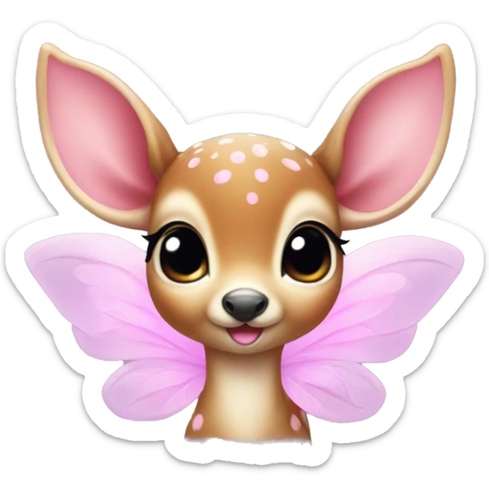 baby deer with fairy wings and a pink bow around its neck  sticker