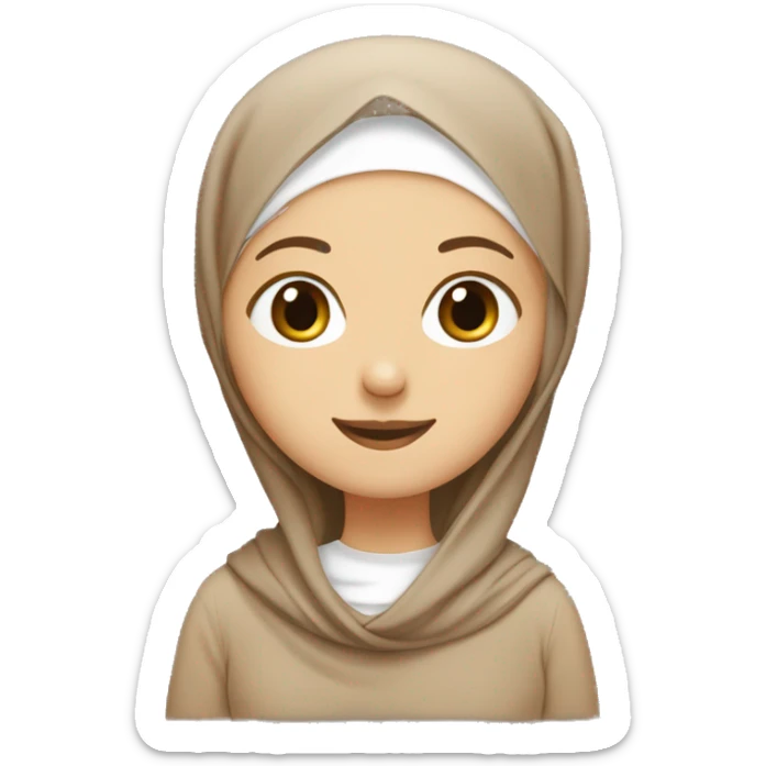 white girl wearing brown hijab with warm smile and weaing cream trip shirt sticker