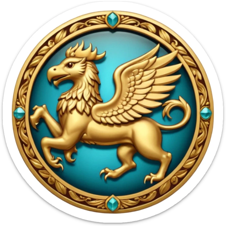 Golden griffin crest / brosch in a circle sticker