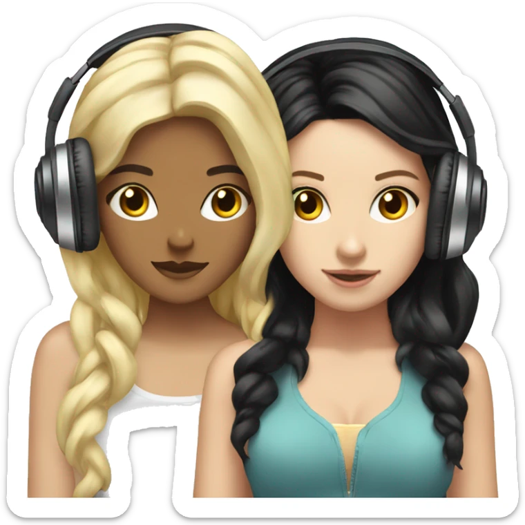 2 white Girls dj with headphones one black hair one blonde hair  sticker