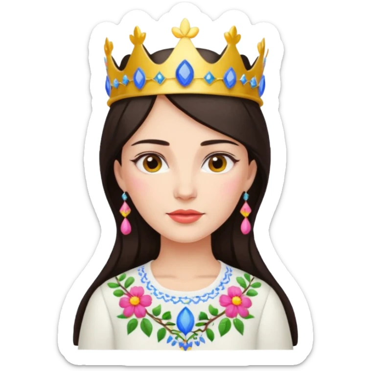 Ukrainian woman in a white embroidered shirt with dark hair and a crown of flowers on her head sticker