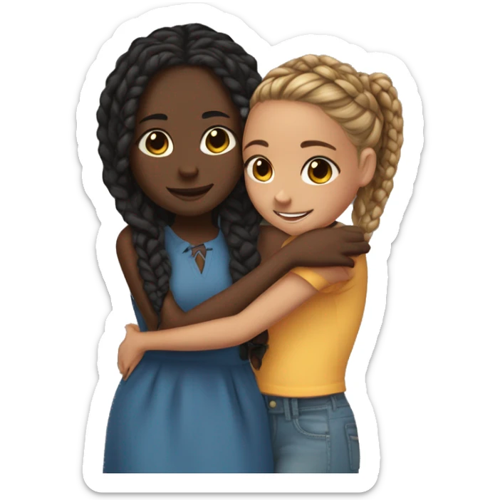One girl with dark skin and box braids hugging another girl that has darker skin but is shorter sticker