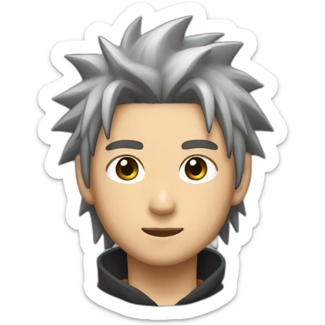 Homme brun cheveux court dégradé avec tenue de naruto sticker