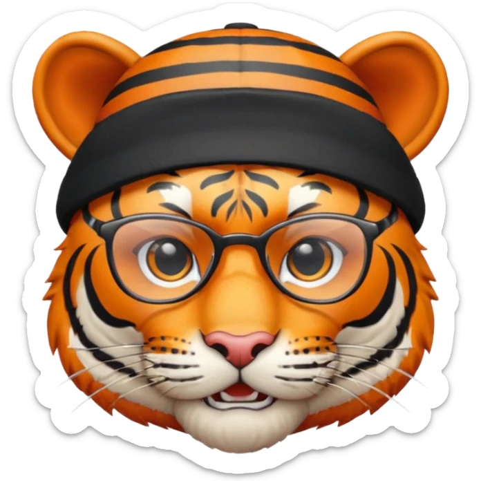 Un tigre enfadado con una mesa de dj . Lo quiero más profesional con unos audífonos y cara de astuto . Mejor con un sobrero y sin audífonos y con unas gafas  sticker