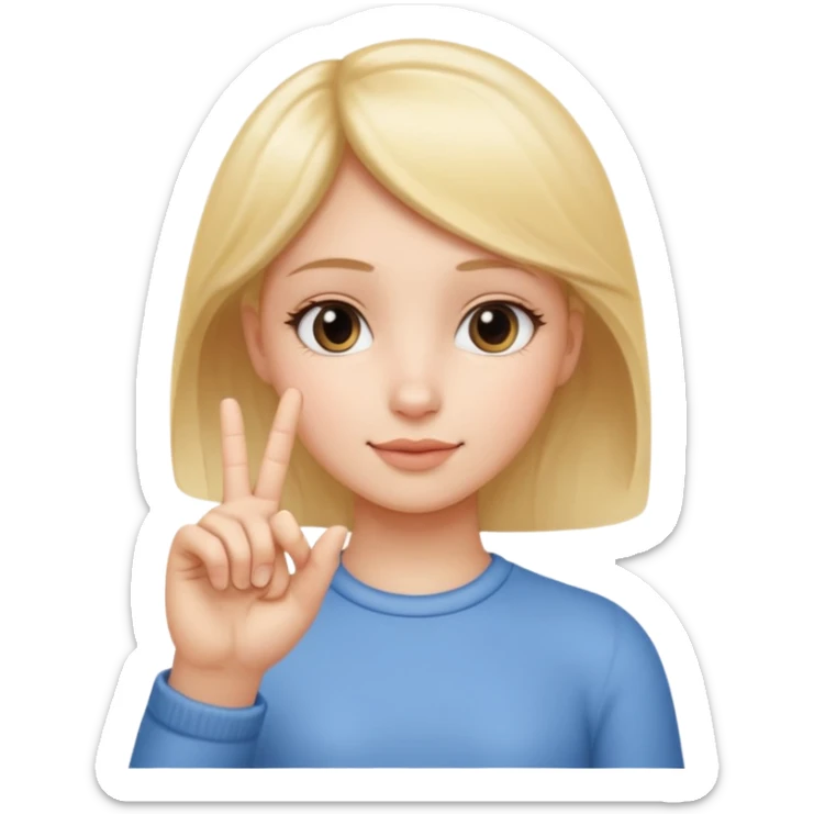 emoji of a girl making the ‘small’ gesture: thumb and index finger almost touching to indicate tiny size, other fingers curled, hand positioned near her face, soft glossy emoji texture sticker