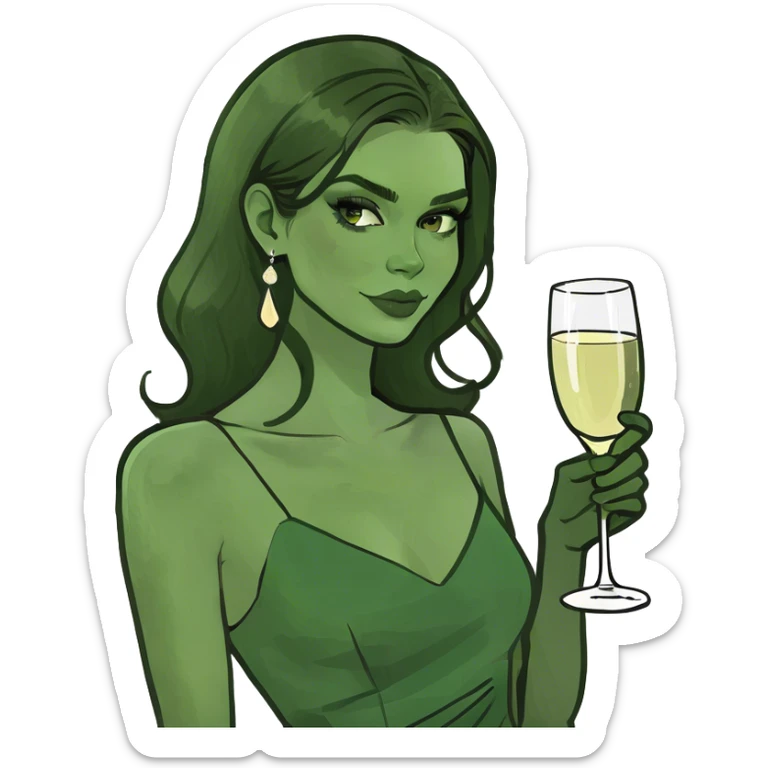 beautiful pale brunette girl with a glass of champagne  sticker