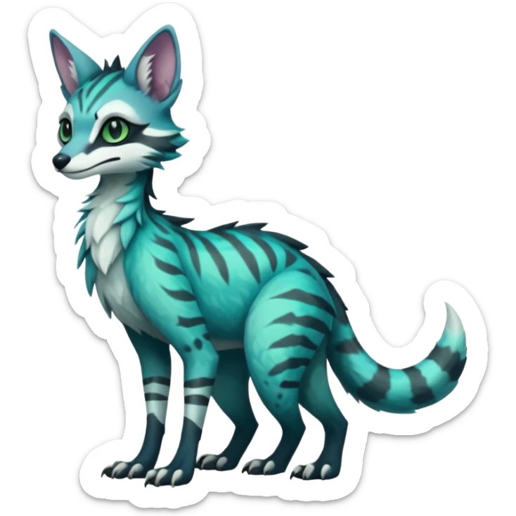 Feral Rare Fantasy dark pastel black-blue-turquoise-green-white-gradients Vernid-Sergal-Genet-species by LiLaiRa, random markings, tufted ears, full body, 4 legs sticker