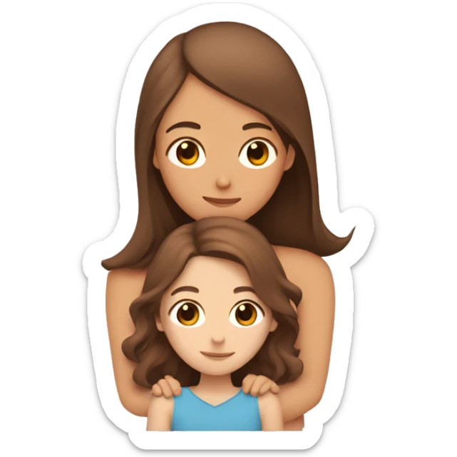 girl with brown short hair hugging a girl with brown long hair with hearts surrounding them sticker