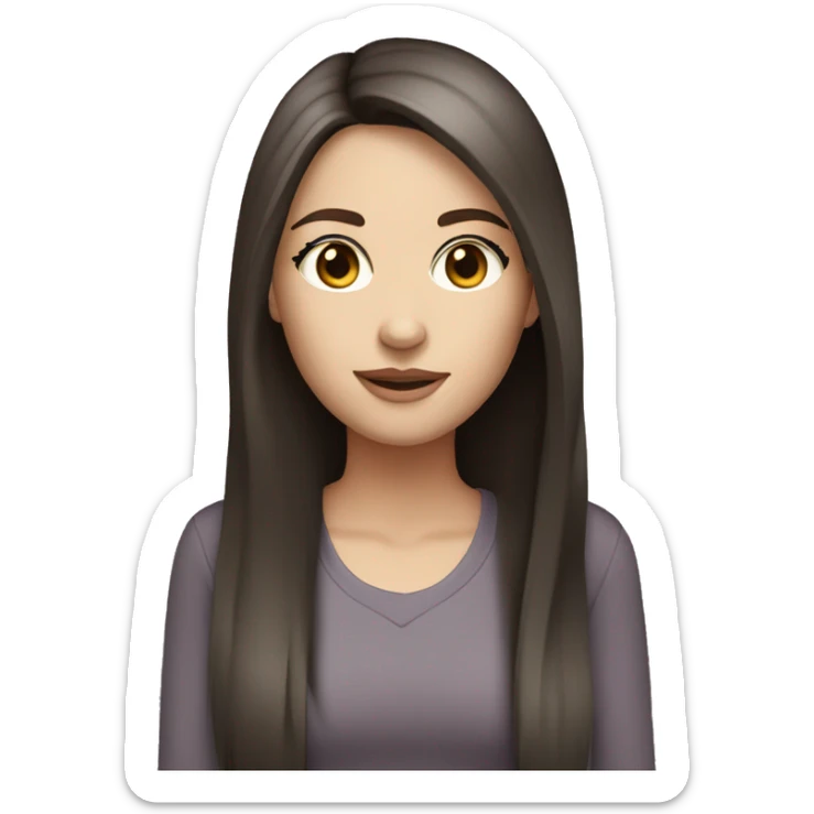 Dark brown hair brown eyes long straight hair white skin woman sticker