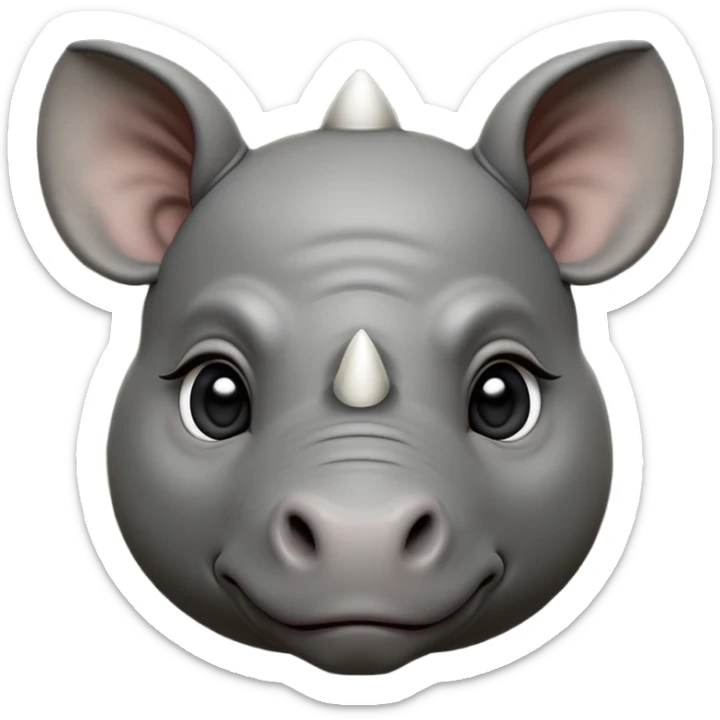 cinematic-noble-baby-rhinoceros-portrait-emoji,slate-grey-hide--poised-and-regal,-with-a-massive,-powerful-build-and-a-thick,-deep-set-soulful-piercing-eyes,-simplified-yet-sharp-and-sophisticated-features,-highly-detailed,-large-black-eyes, zoomed out showing shoulders sticker