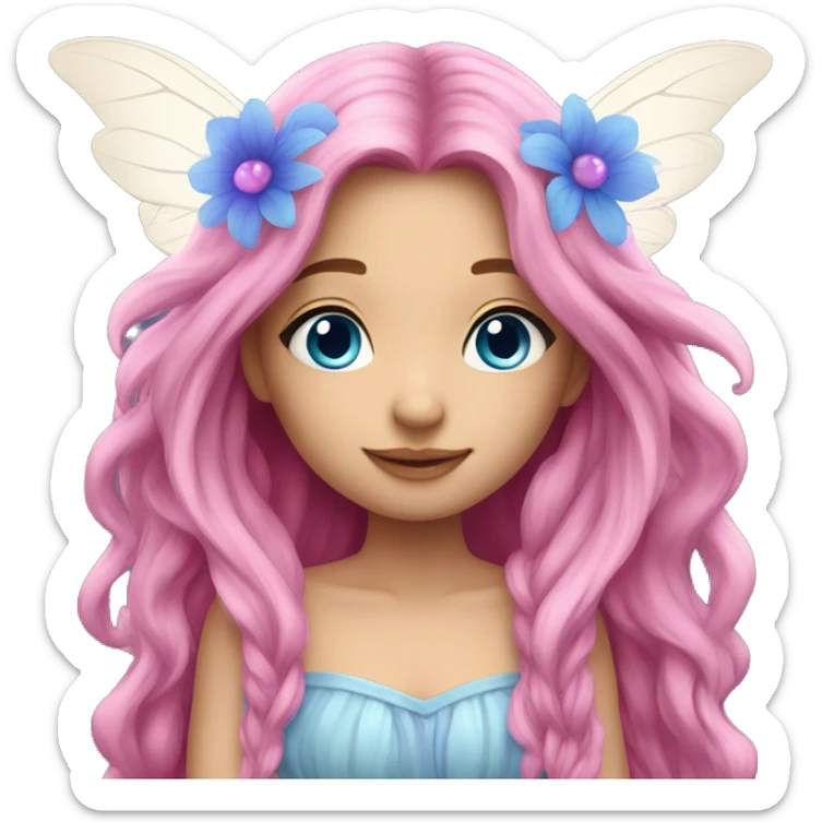 Beautiful, flower, fairy, pink, blue, purple, long hair, wings sticker